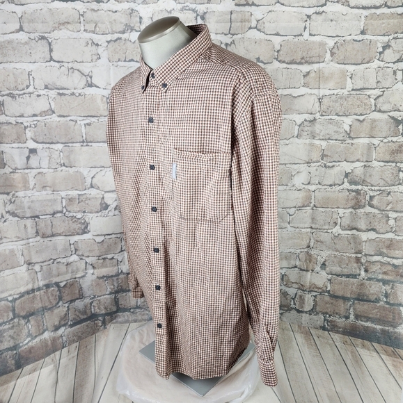 Columbia Plaid Button Front Shirt Cotton Orange Black Cream Size XXL - Picture 11 of 12